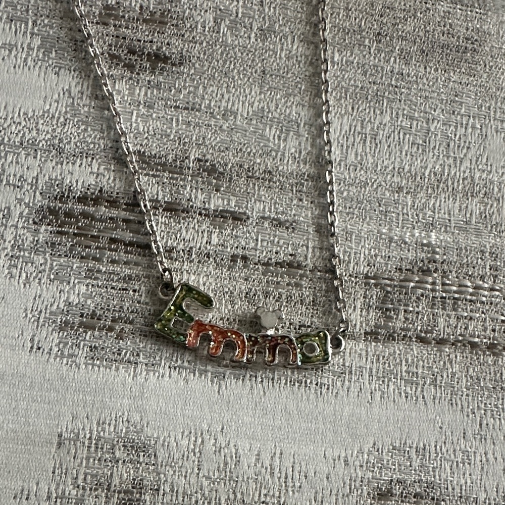 Personalized Emma Mickey Mouse Silver and Multicolor Name Necklace